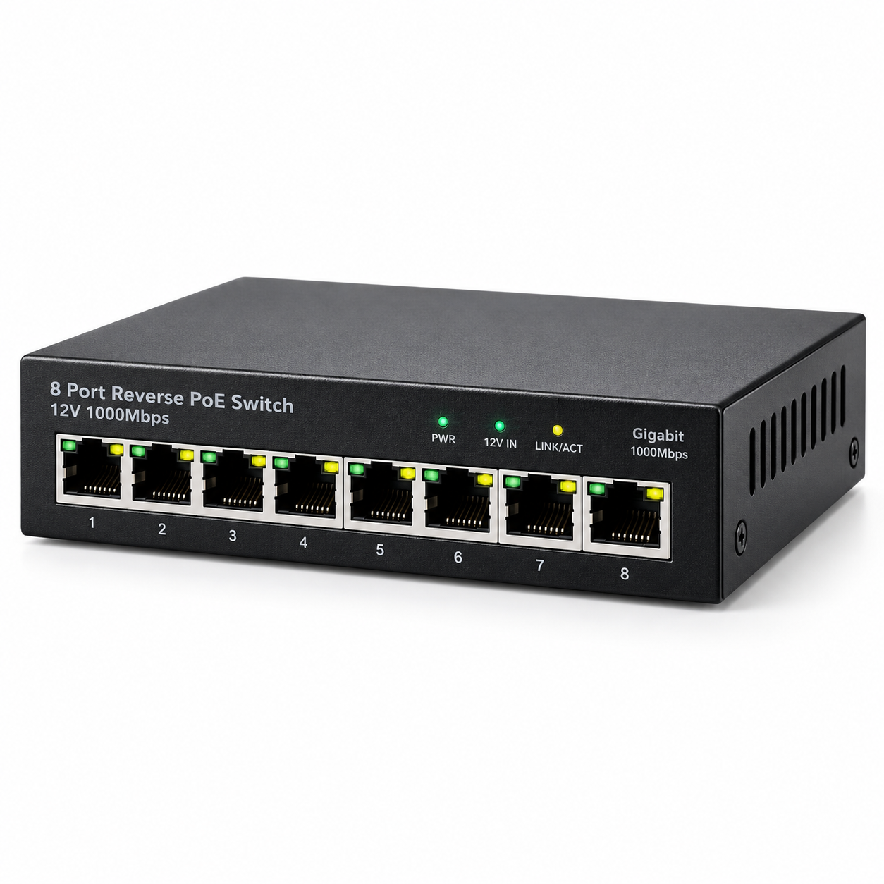 Reverse 8 Port PoE Switch 12V 1000Mbps